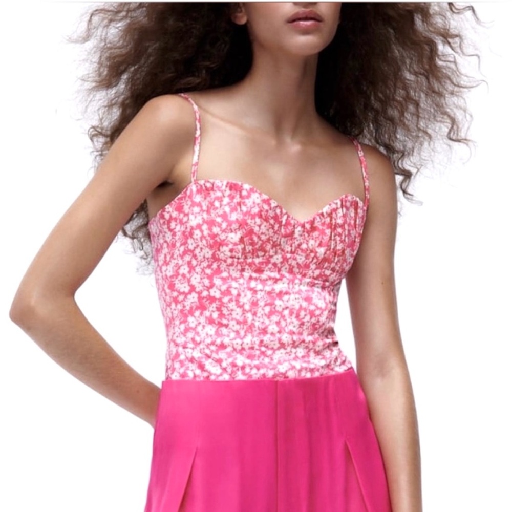 Zara Floral Printed Pink Corset Bodysuit  NEW  NWT SZ Lg